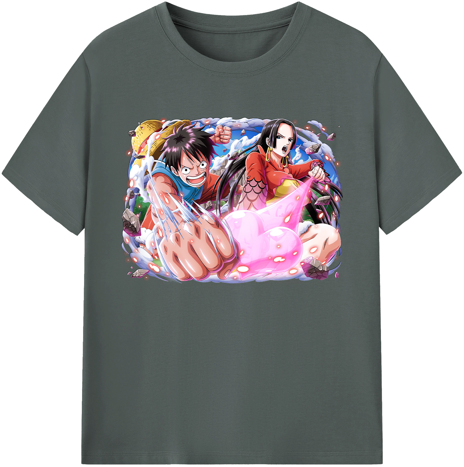 ワンピース モンキー・D・ルフィ ONE PIECE Monkey D. Luffy 綿100％ メンズ半袖Tシャツ｜肌触りやわらか＆通気性
